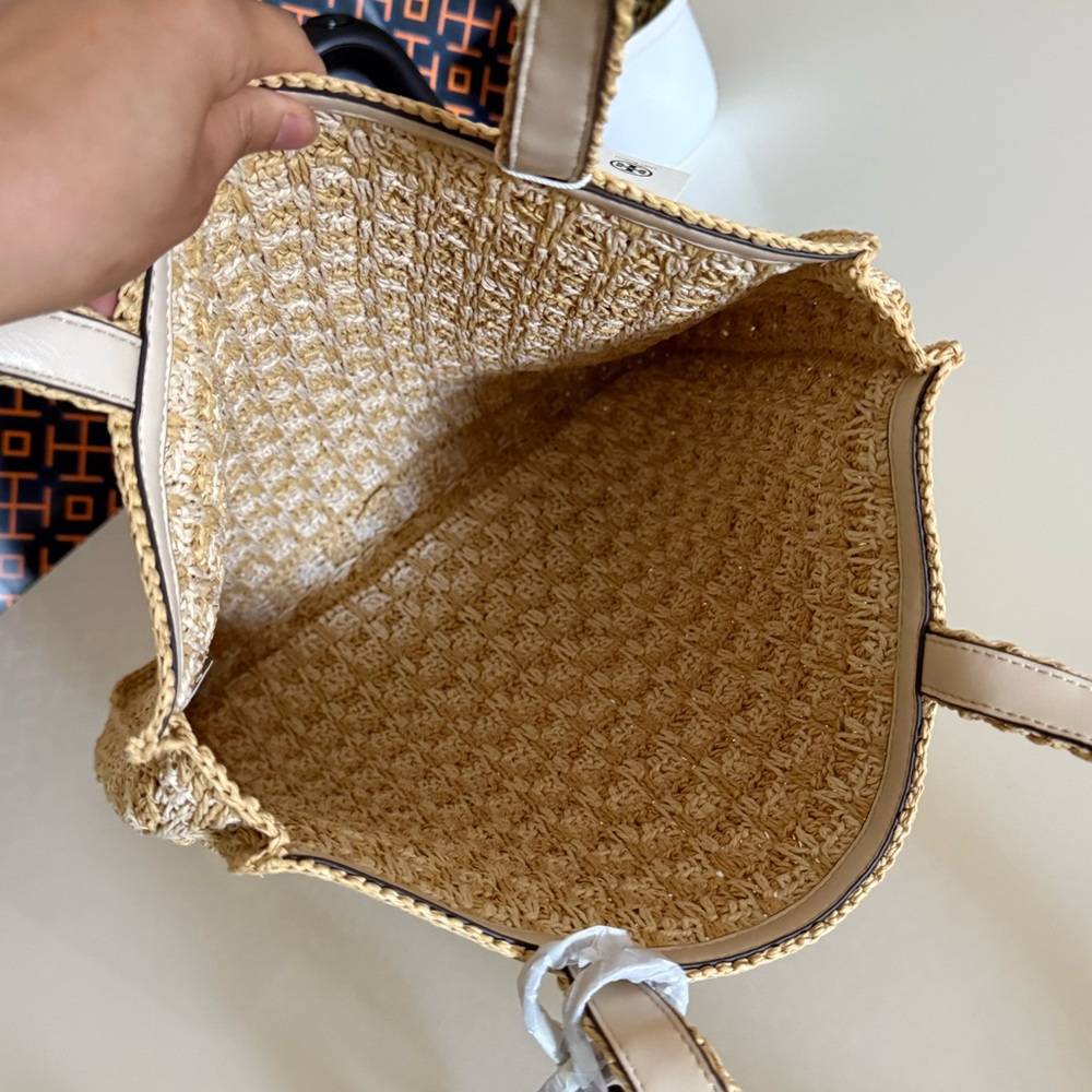 NWT , Tory Burch iced latte / pound cake straw Tote bag - Picture 8 of 12